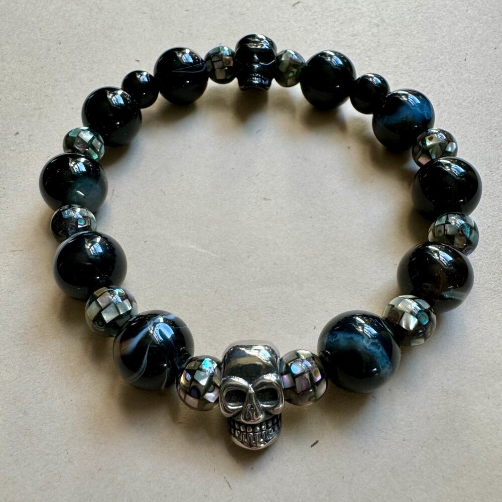 Quite Luxury Black Agate and Mother of Pearl stretch bracelet